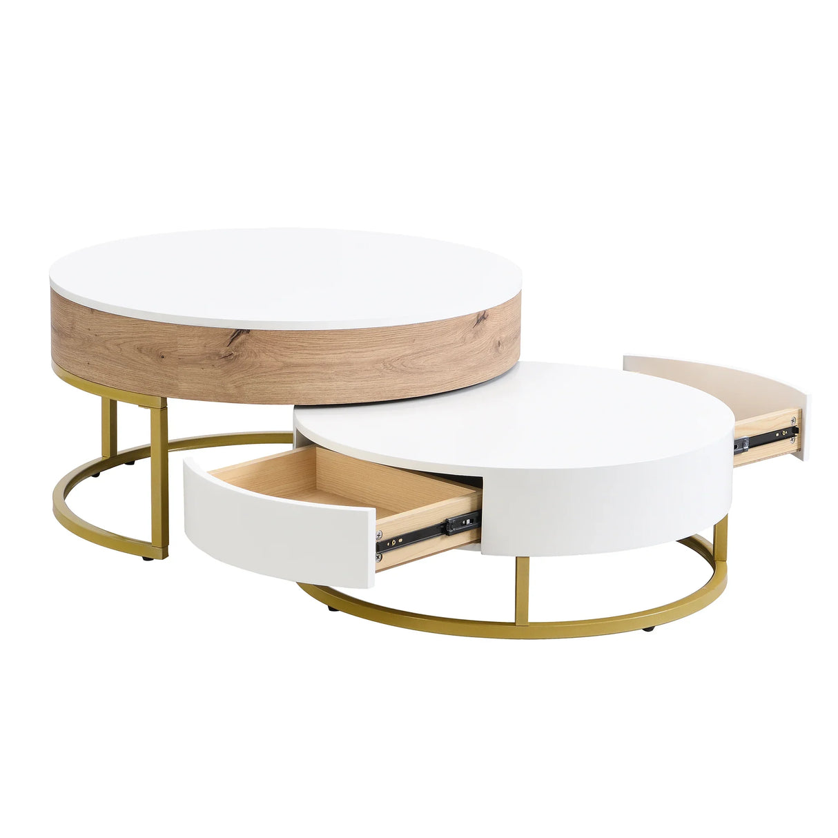 Nesting Coffee Tables Lift Top With 2 Drawers White Natural - Furniture Home Direct