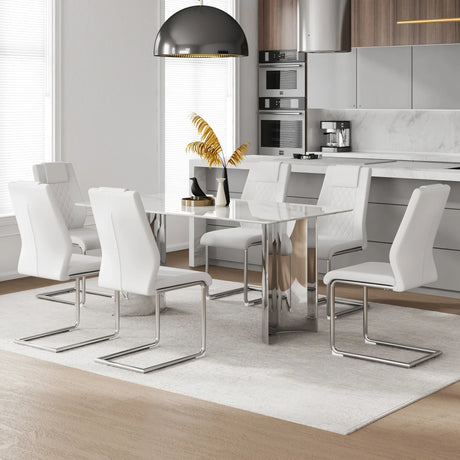 Dining Set 7 Piece Marble Top Table And Chairs White - Furniture Home Direct