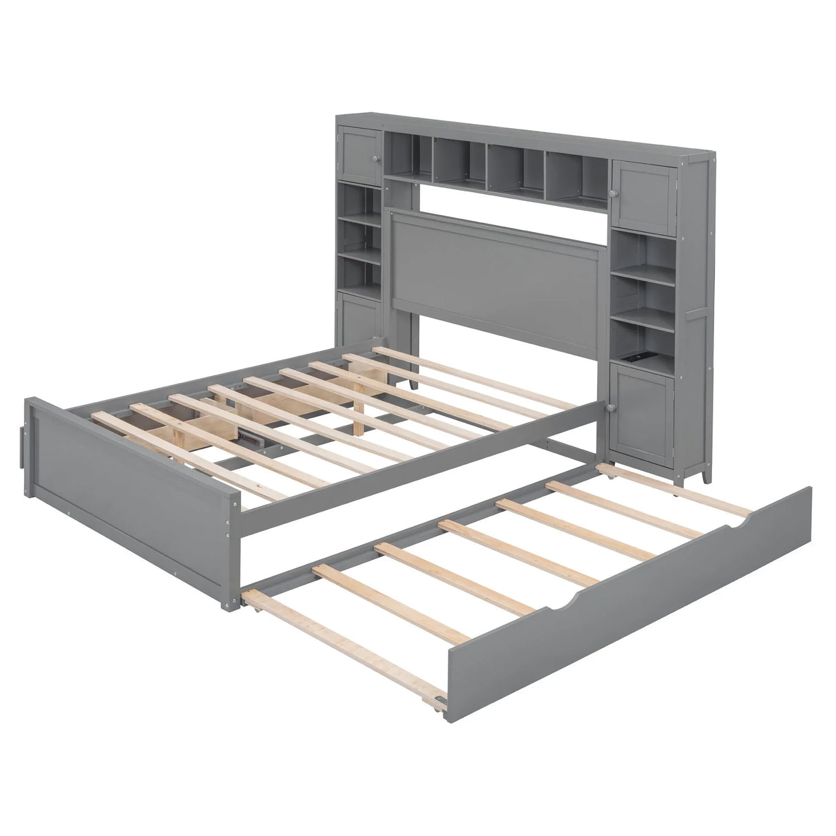 Bed With All In One Cabinet, Shelf And Sockets, Trundle - Furniture Home Direct
