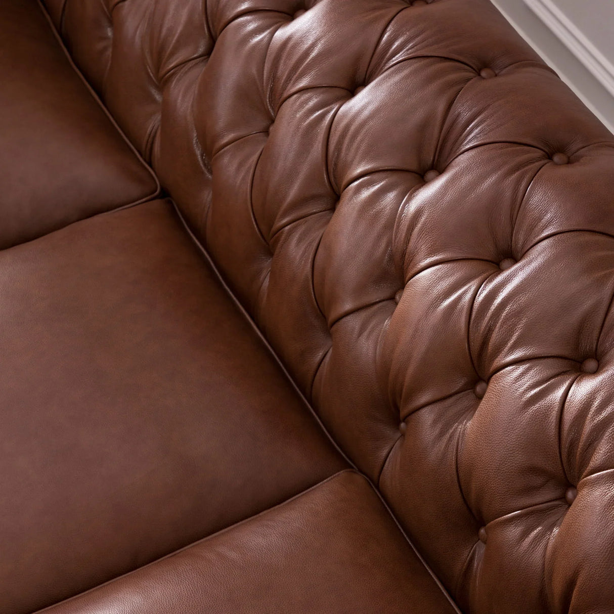 Traditional Tufted Leather Chesterfield Nailhead Sofa - Furniture Home Direct