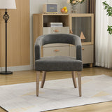 Wide Modern Barrel Open Back Upholstered Accent Chair With Weathered Solid Wood Legs - Furniture Home Direct