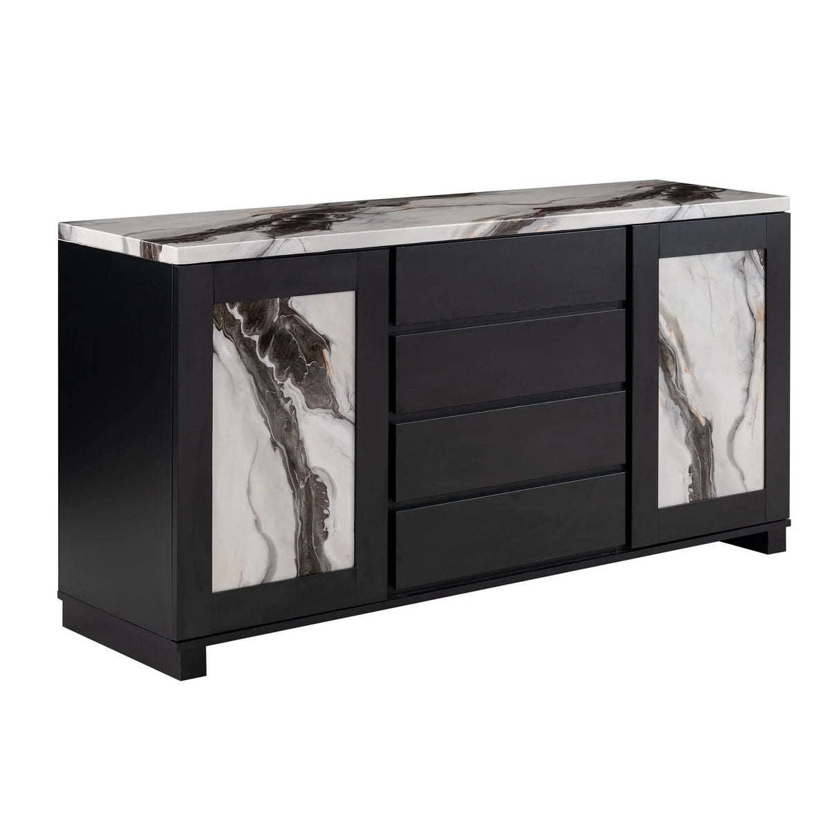 Stacey - Buffet With Storage Drawers And Marble Detailing - Black / Marble - Furniture Home Direct