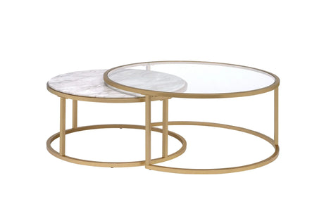 Shanish - Engineered Stone Top Nesting Table Set - Gold - Furniture Home Direct
