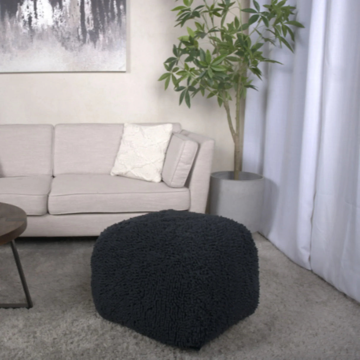 Spongy Microfiber Square Pouf Soft Seating - Furniture Home Direct