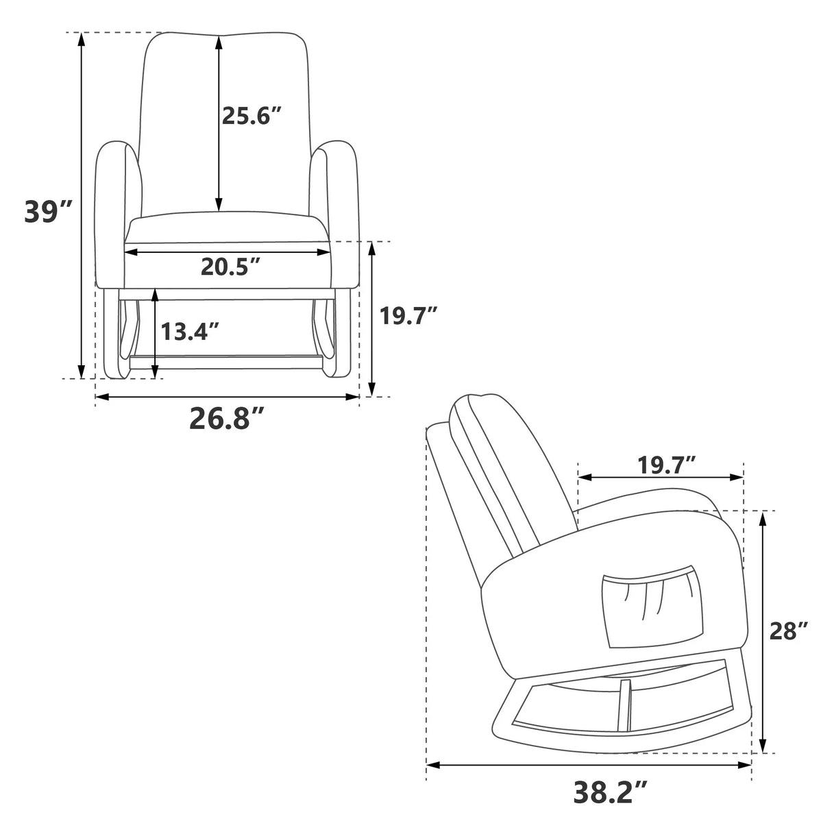 Modern Accent Rocker Armchair With Side Pocket, Upholstered High Back - Furniture Home Direct