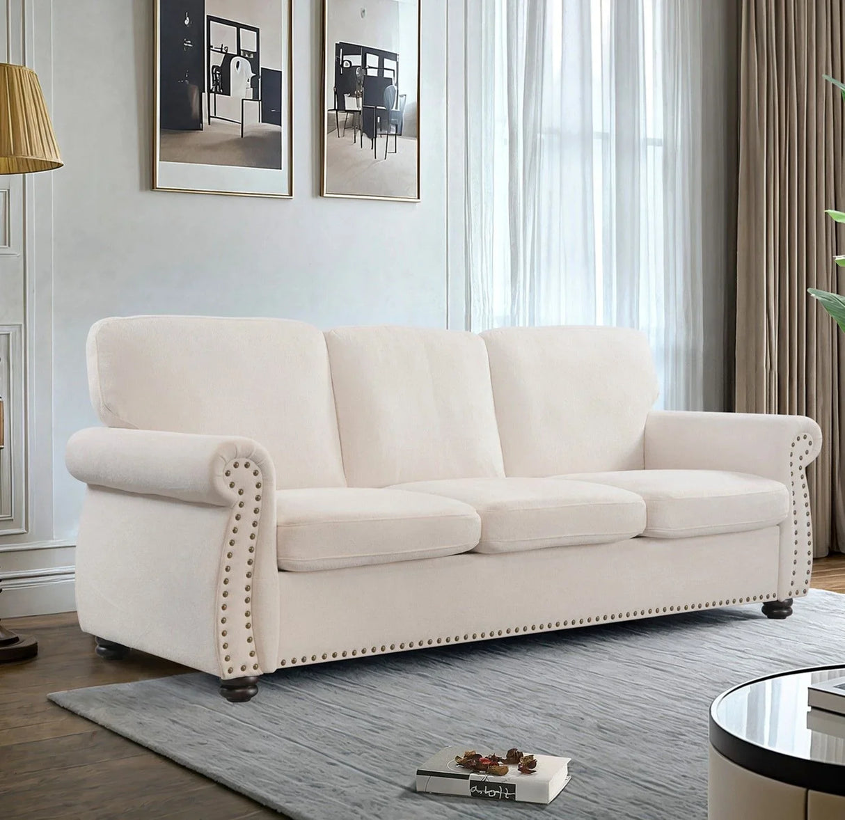 Soft Sofa, Upholstered 3 Seater Couch With High Density Foam, Loose Back Cushions And Turned Legs - Furniture Home Direct