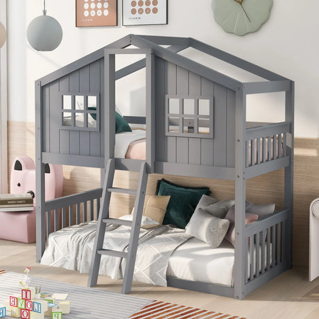 House Bunk Bed With Ladder, Wood Bed - Furniture Home Direct