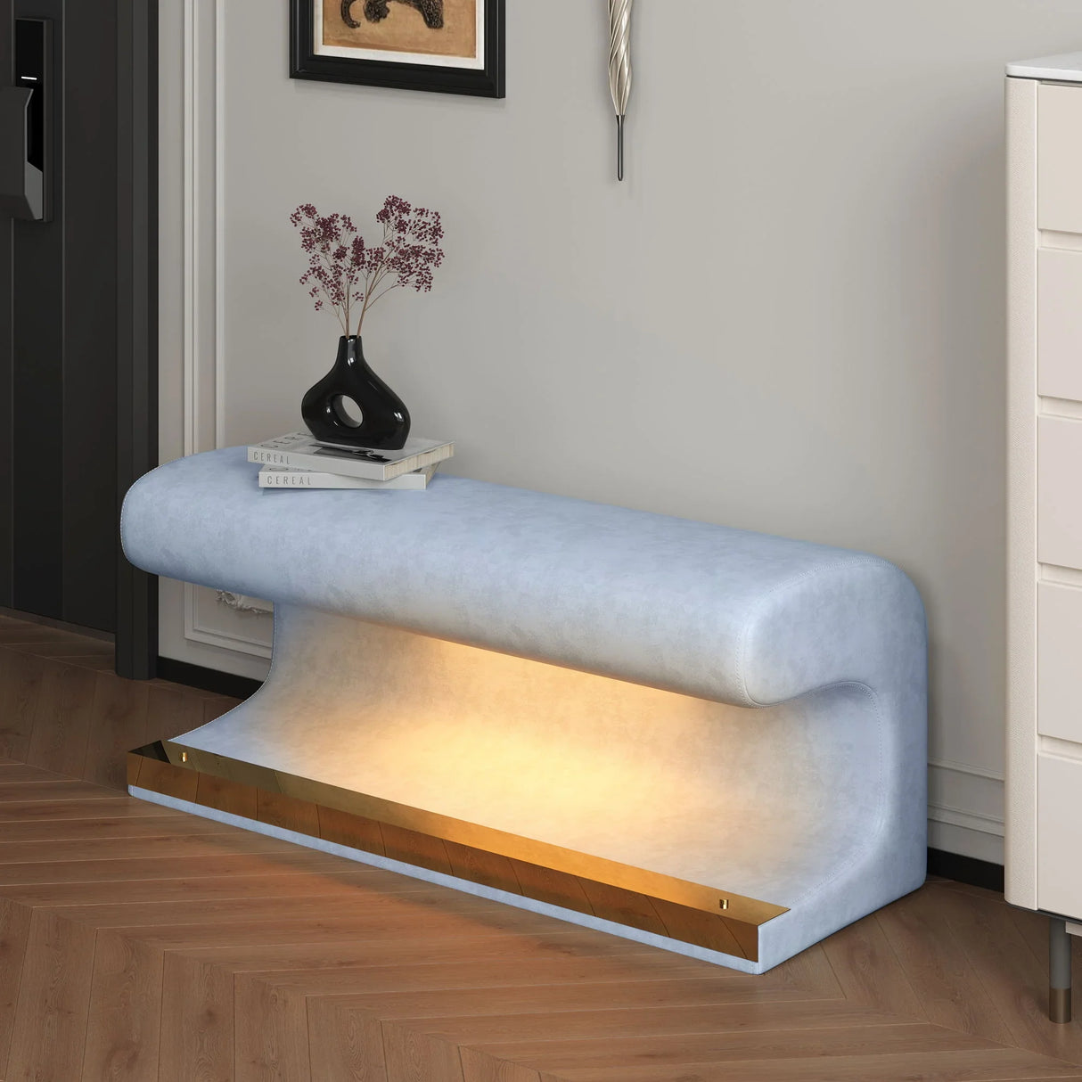 Modern Upholstered Entryway Bench With LED Sensor Light - Furniture Home Direct