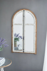 Arch Wood Wall Mirror - Brown Antique White - Furniture Home Direct