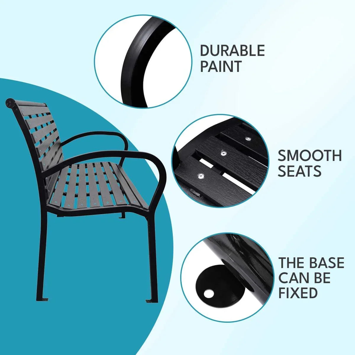 Patio Bench Steel - Black - Furniture Home Direct
