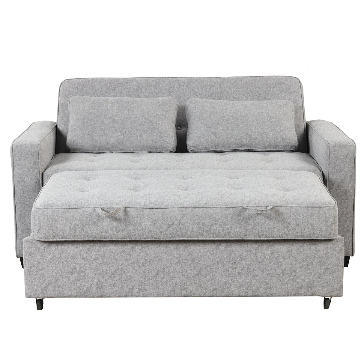 66.5" Upholstered Loveseat With Pull Out Bed, Two Throw Pillows, Dual USB Charging Port and Adjustable Backrest - Light Gray - Furniture Home Direct