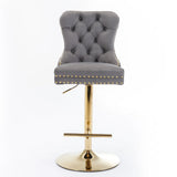 Counter Stools Tufted Velvet Back Swivel Gold Base Gray - Furniture Home Direct