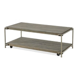 Corbeta - 3 Piece Metal Frame Wood Living Room Coffee Table And 2 Chairside Tables Set, Aged Graphite - Brown - Furniture Home Direct