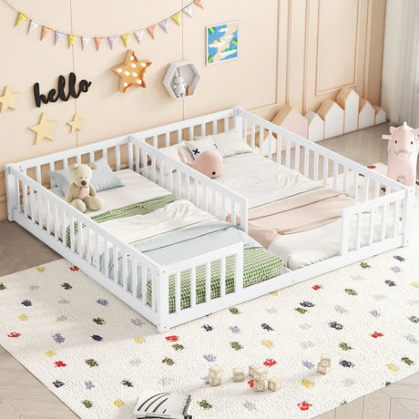 Double Floor Bed With Fence, Guardrails, Without Door - Furniture Home Direct