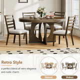Dining Set Round Table With Four Upholstered Chairs Walnut - Furniture Home Direct