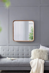 Square Mirror With Wood Frame, Wall Mirror For Living Room Bathroom Entryway - Brown - Furniture Home Direct