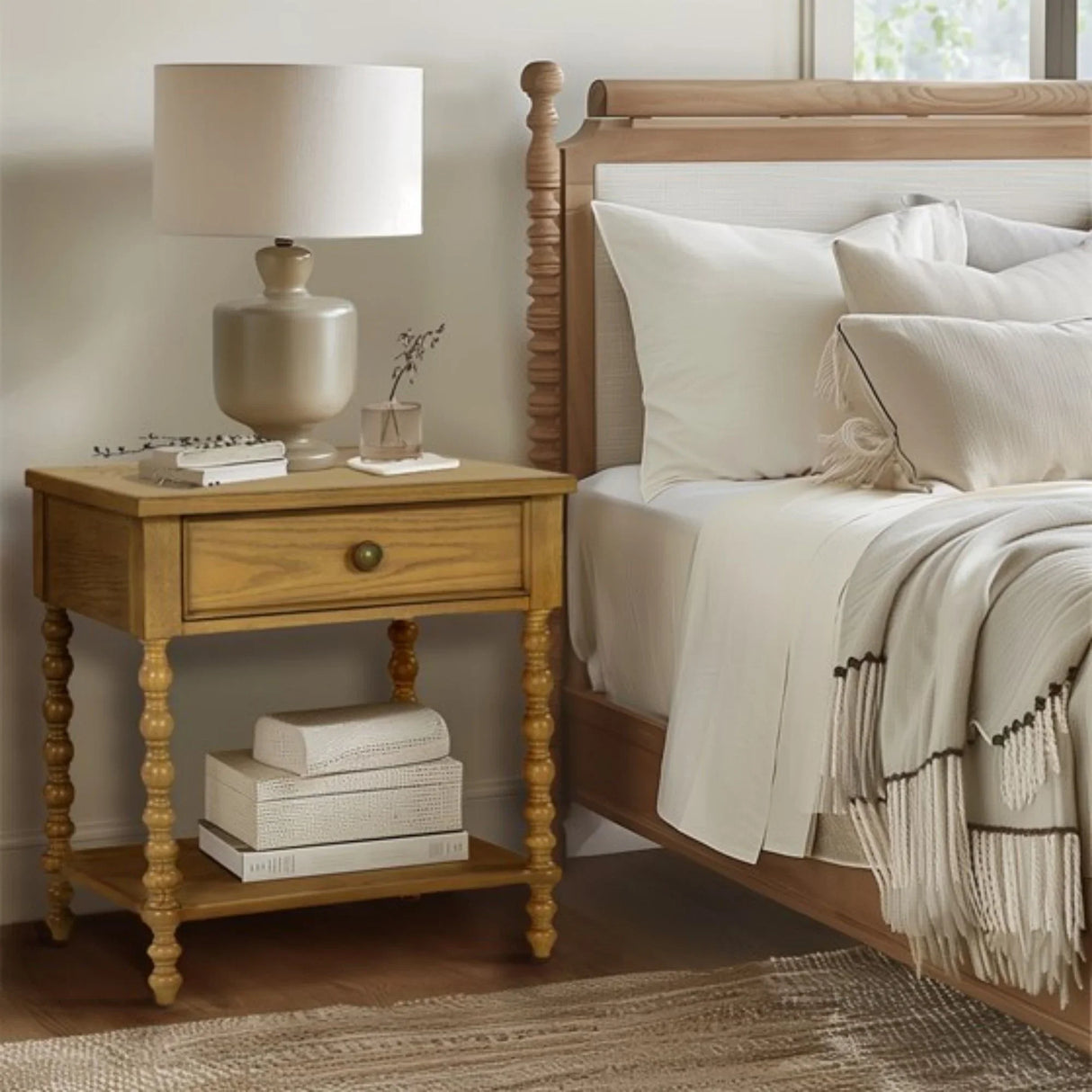 Traditional Durable Nightstand Table With Drawer And Shelf - Furniture Home Direct