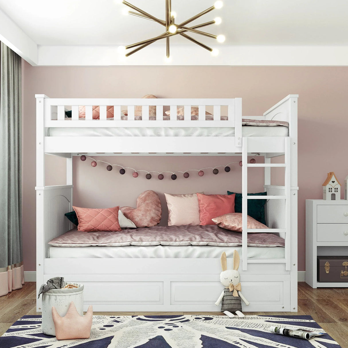 Bunk Bed With Twin Size Trundle, Guardrails - Furniture Home Direct