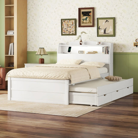 LED Platform Bed With Trundle With Storage Headboard With Drawers - Furniture Home Direct