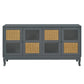 Retro Industrial 4 Door Sideboard With Large Storage, Rattan And Glass Doors - Furniture Home Direct
