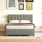 Upholstered Platform Bed With 2 Drawers And 1 Trundle, Classic Strip Headboard Design - Furniture Home Direct