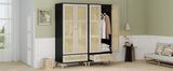 Wardrobe With 2 Rattan Doors And Drawer Natural Black - Furniture Home Direct