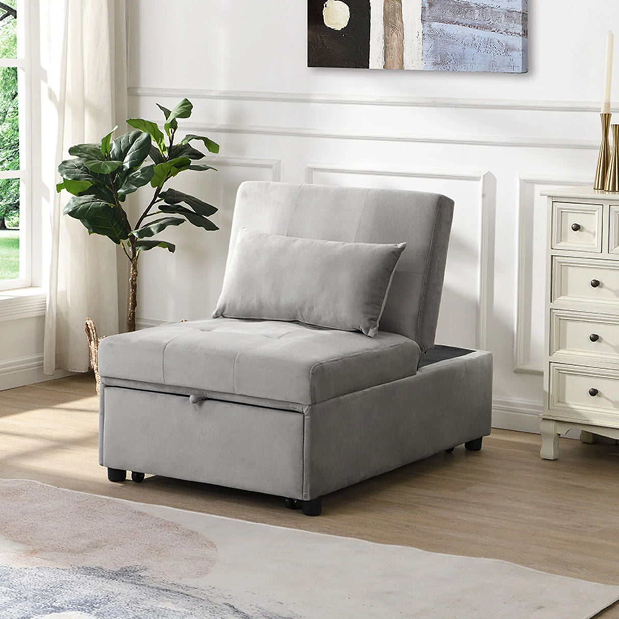 Folding Ottoman Sofa Bed - Gray Fabric - Furniture Home Direct