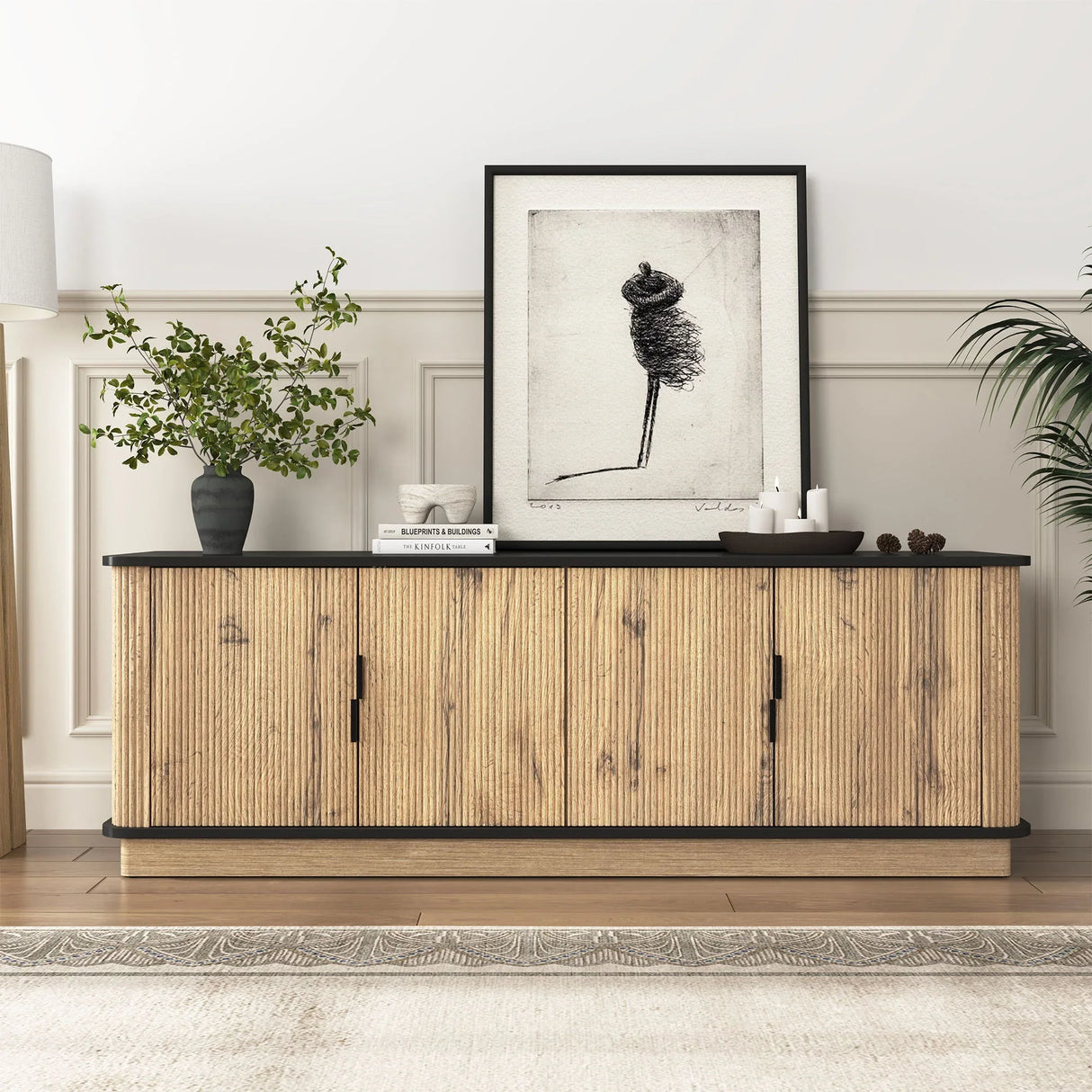 Grain 4 Door TV Cabinet, An Ideal Choice For TV And Item Storage In Modern Homes, A Perfect Blend Of Nordic And Modern Minimalist Styles - Black - Furniture Home Direct