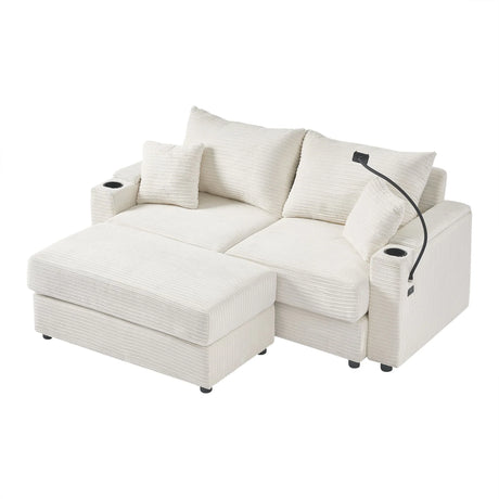 Modern Style Loveseat Sofa Sectional Sofa Couch With Storage Space, A Movable Ottoman, Two USB Ports, Two Cup Holders, A Phone Holder For Living Room - Furniture Home Direct