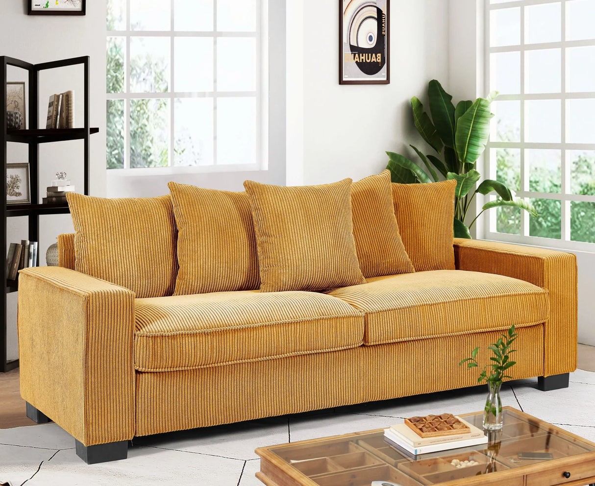 Luxe Corduroy Sofa With 5 Matching Toss Pillows, Sleek Design, Spacious And Comfortable 3 Seater Couch - Furniture Home Direct