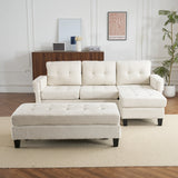 Sleeper Sectional Chenille L Shaped With Chaise Beige - Furniture Home Direct