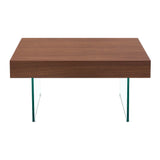 Faux Walnut Square Coffee Table with Tempered Glass Legs - Furniture Home Direct