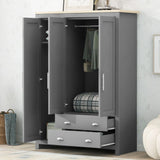 3 Door Storage Wardrobe With Cabinets And 2 Hanging Rods - Gray - Furniture Home Direct