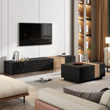 TV Stand Modern Marble Look With Wood Accent Black - Furniture Home Direct