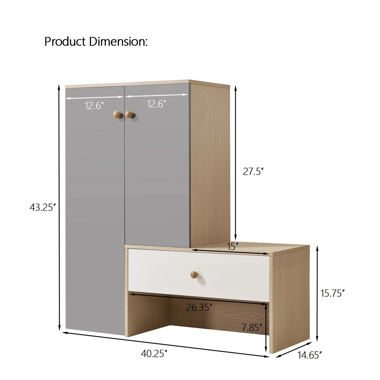 Modern Multi Functional Shoe Storage Bench & Cabinets With Adjustable Shelves - Gray / Natural Wood / White - Furniture Home Direct