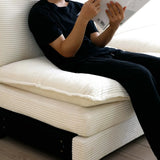 3 Piece Living Room Set with Soft Cushions and Pillows in Corduroy Fabric - Off White - Furniture Home Direct