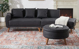 107 Inch Black Sectional With Round Storage Ottoman - Furniture Home Direct