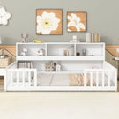 Floor Bed With Bedside Bookcase, Shelves, Guardrails - Furniture Home Direct