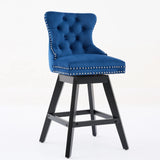 Bar Stools Swivel Velvet Tufted Nailhead Trim Set of 2 Blue - Furniture Home Direct
