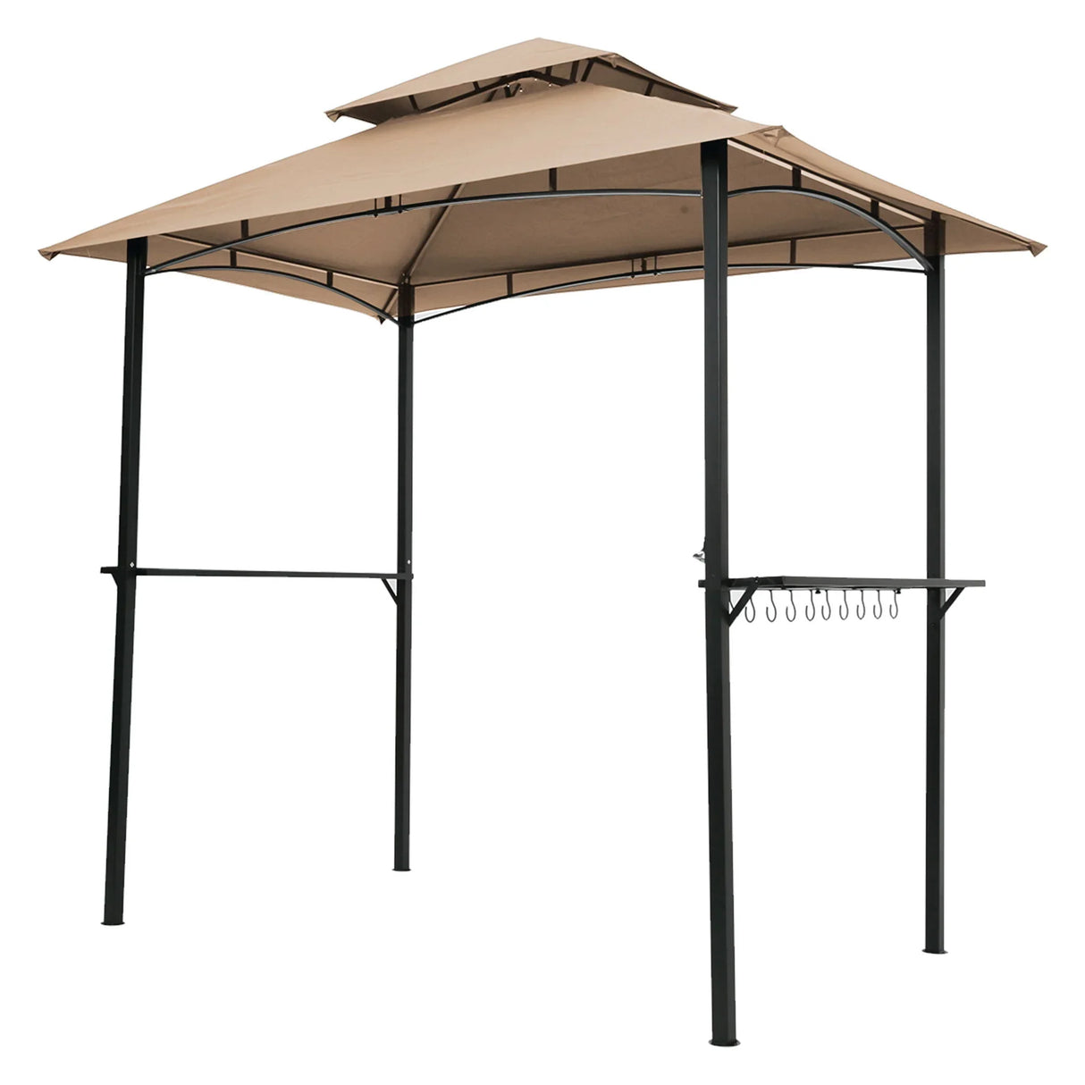Outdoor Grill Gazebo With Double Tier Soft Top Canopy, Steel Frame, Bar Counters & Hook - Furniture Home Direct