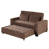 66.5" Upholstered Loveseat With Pull Out Bed, Two Throw Pillows, Dual USB Charging Port and Adjustable Backrest - Brown - Furniture Home Direct