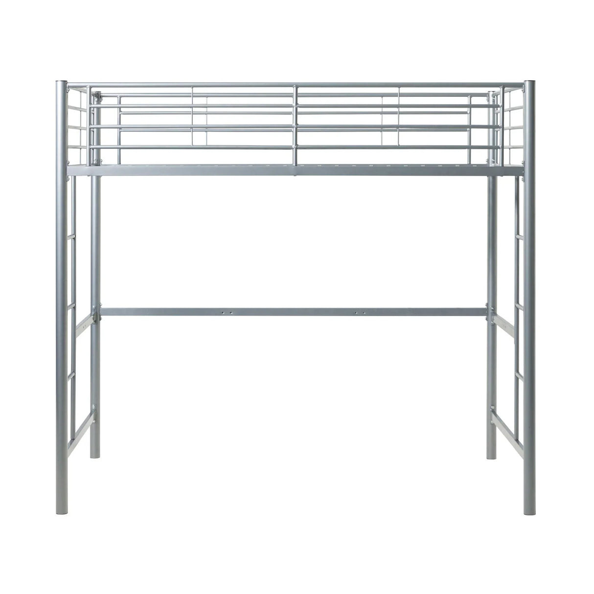 Modern Industrial Twin Over Loft Metal Bunk Bed Frame With Integrated Guardrails - Silver - Furniture Home Direct