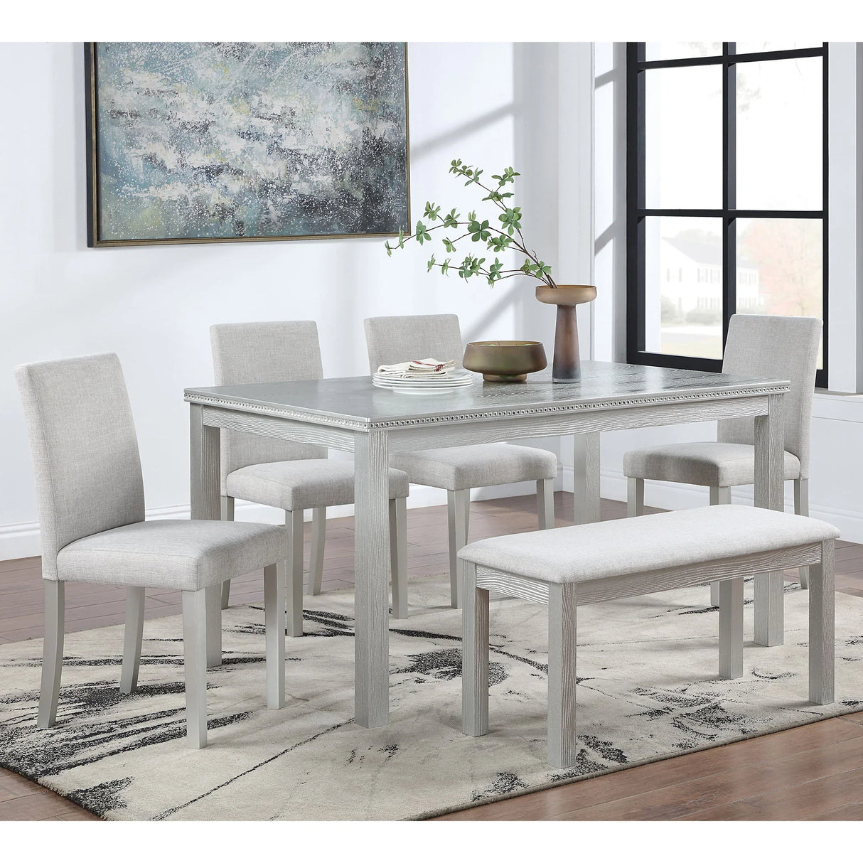Dining Table Set With Crystal Decoration And Upholstered Chairs - Furniture Home Direct