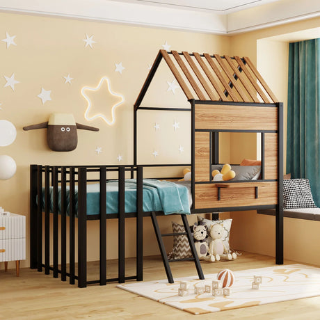 Loft Bed With Roof, Window, Guardrail, Ladder - Furniture Home Direct