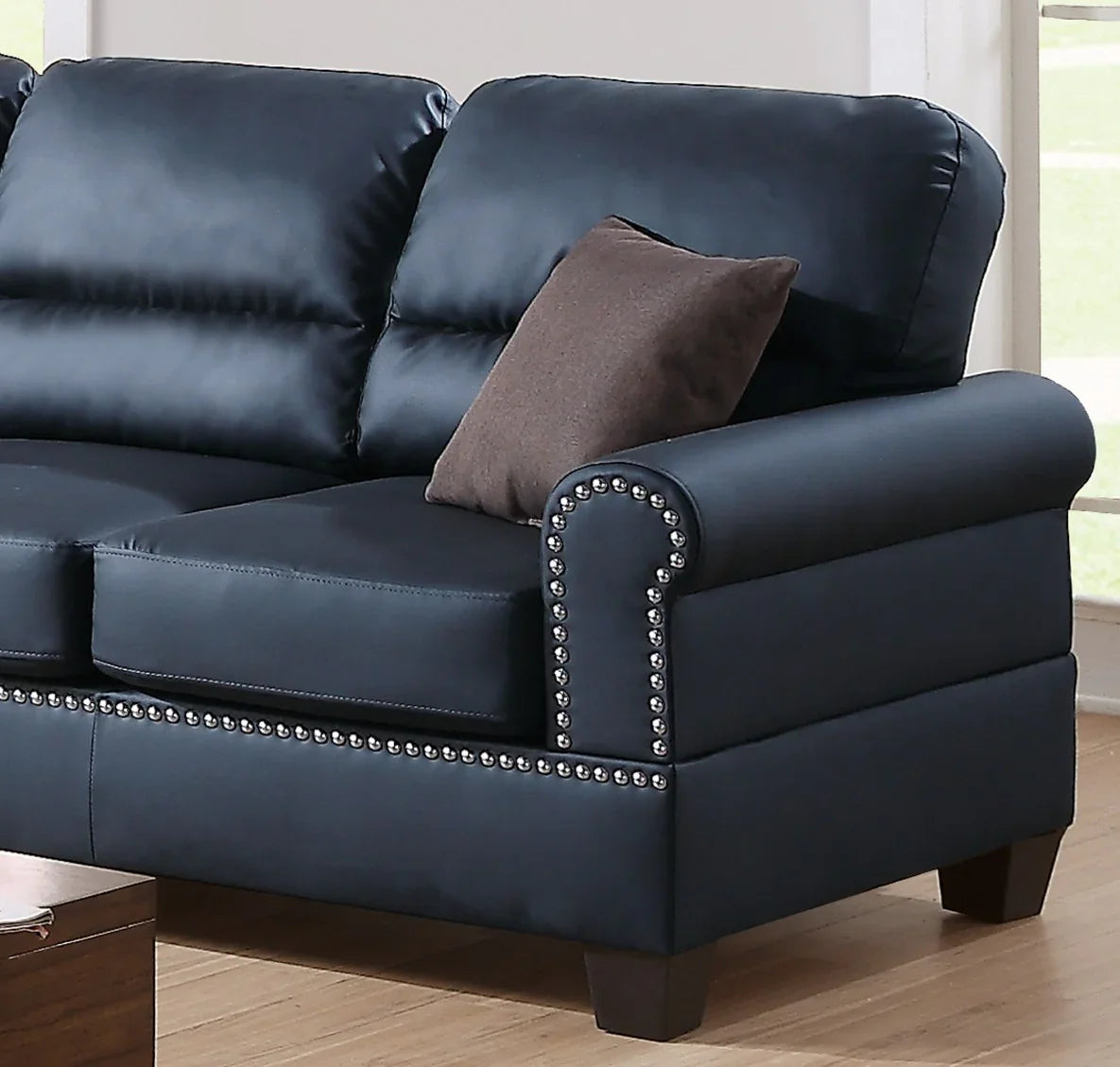 Black Bonded Leather 2 Piece living Room Set (Sofa and Love Seat) - Black - Furniture Home Direct