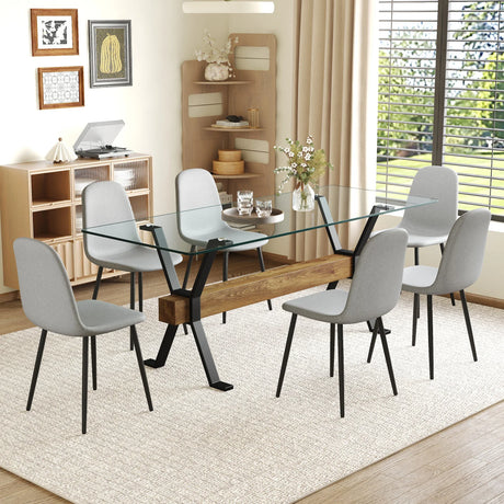 Dining Set Glass Top Table With Six Chairs In Gray - Furniture Home Direct