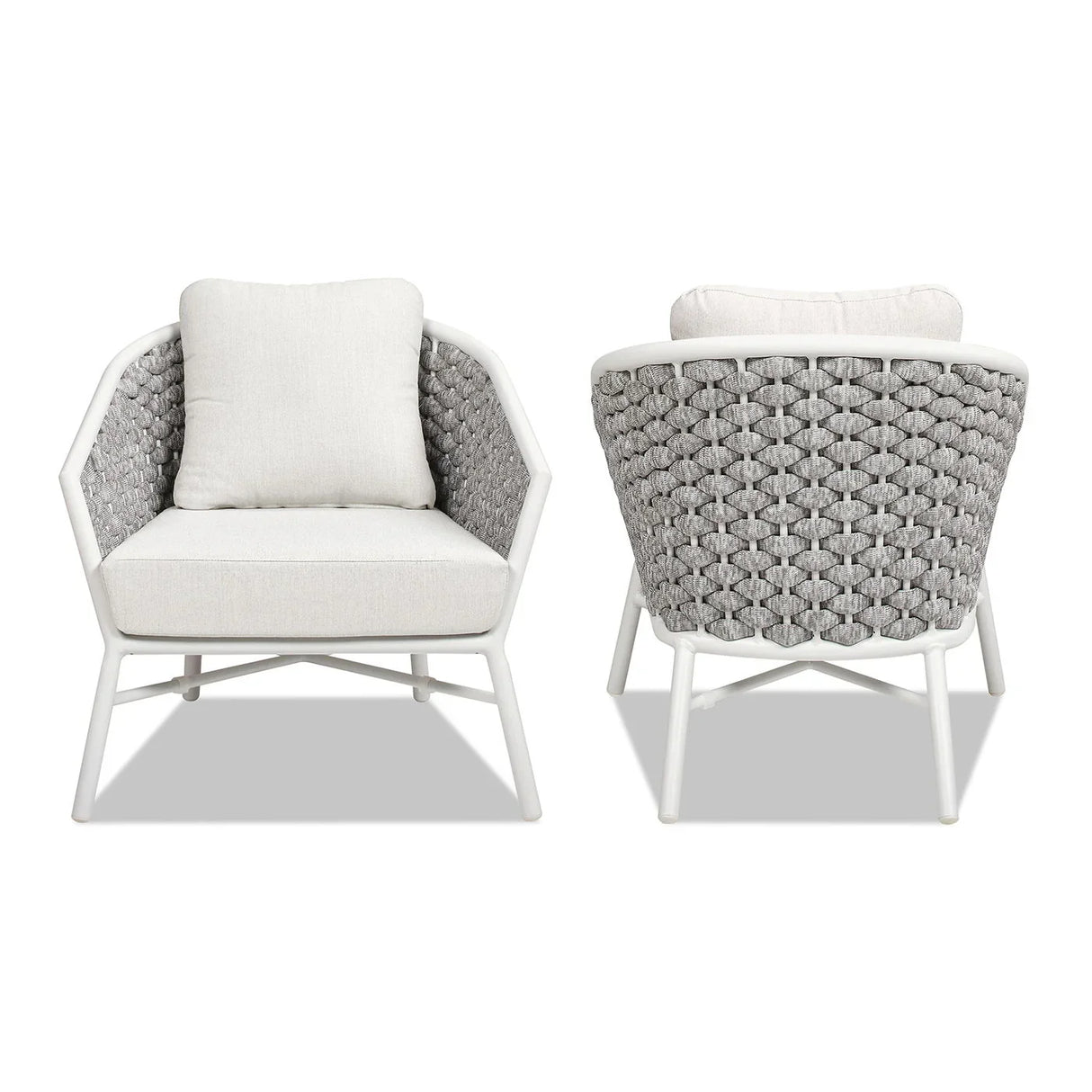 Rowan - Rope Barrel Back Patio Accent Arm Chair (Set of 2) - Optic White - Furniture Home Direct