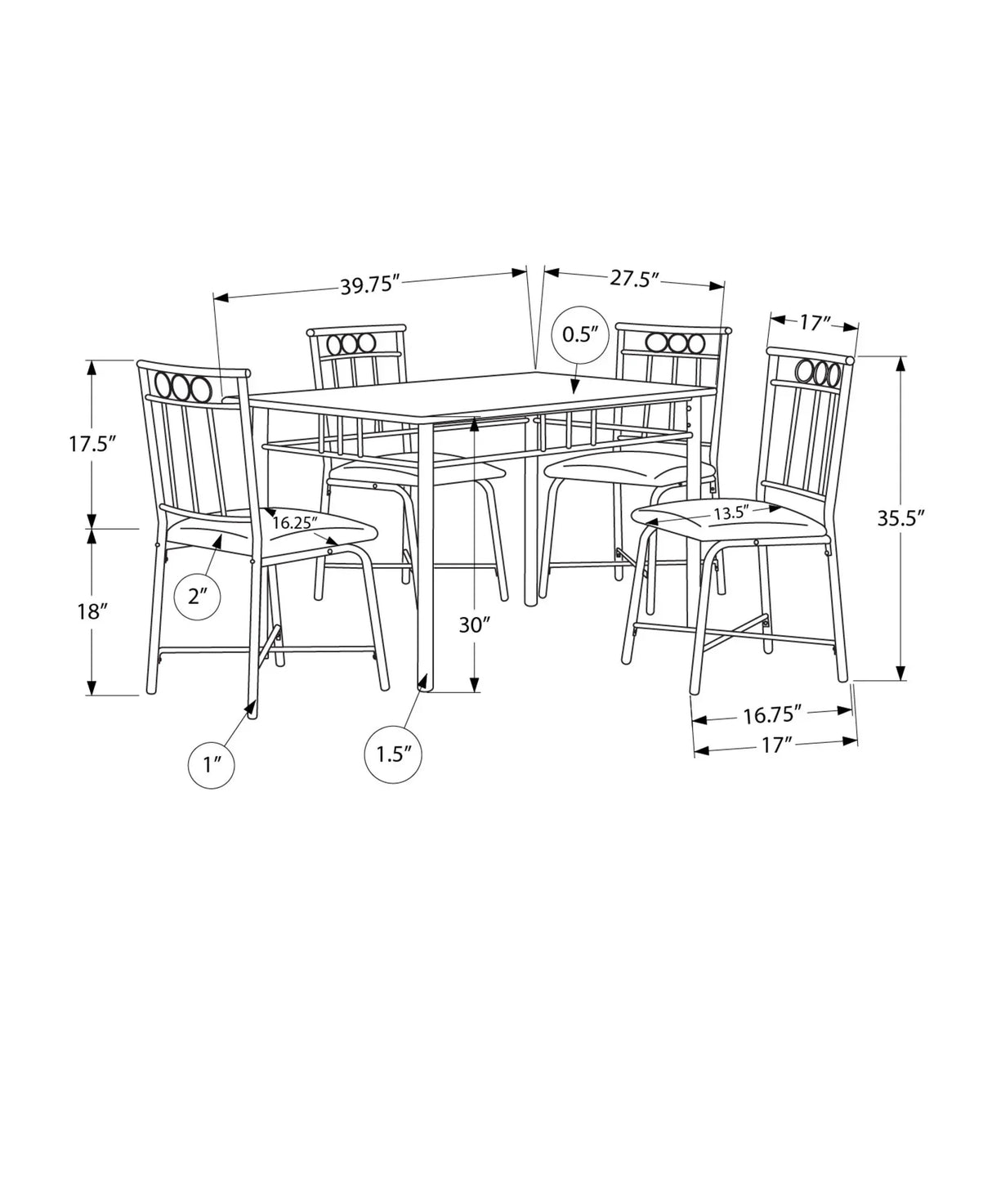 5 Pieces Dining Table Set, Small, Rectangular - Furniture Home Direct
