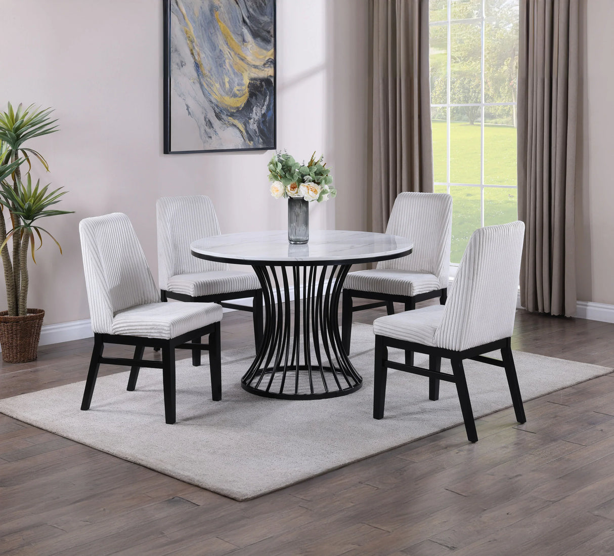 Dining Set Faux Marble Table With Chairs White And Black - Furniture Home Direct