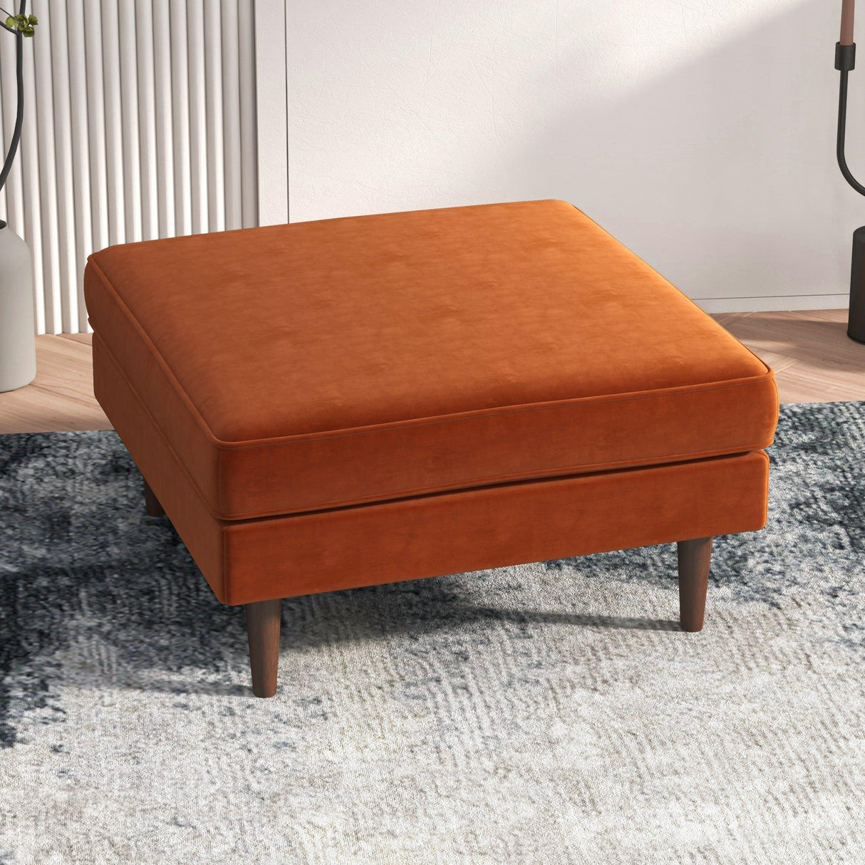 Amber - Square Upholstered Ottoman Linen - Furniture Home Direct